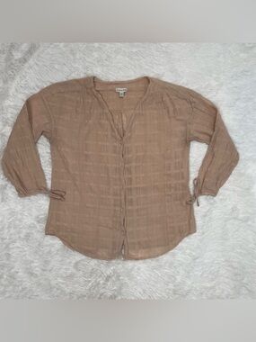 Garnet Hill Womens Size 12 Button Up Shirt Cotton Peach Lightweight Blouse
